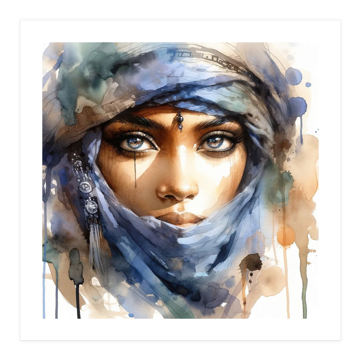 Blue Veil Tuareg Woman Portrait (Print Only)