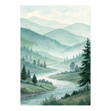 Serene Misty Mountain Valley Watercolor Painting (Print Only) thumbnail