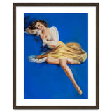 Pinup Girl Posing In Studio Over The Blue Background thumbnail