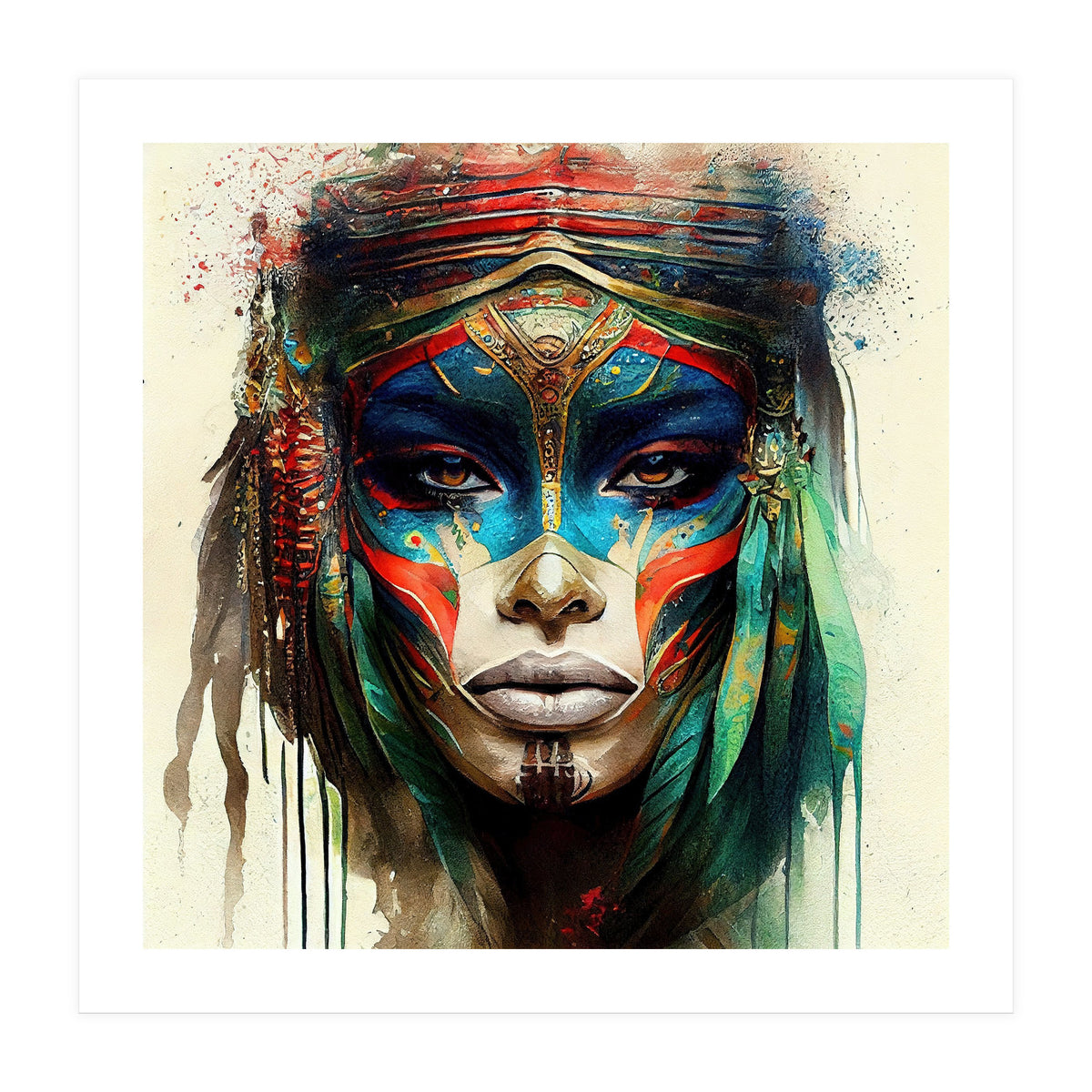 Turquoise Warrior Woman Portrait (Print Only)