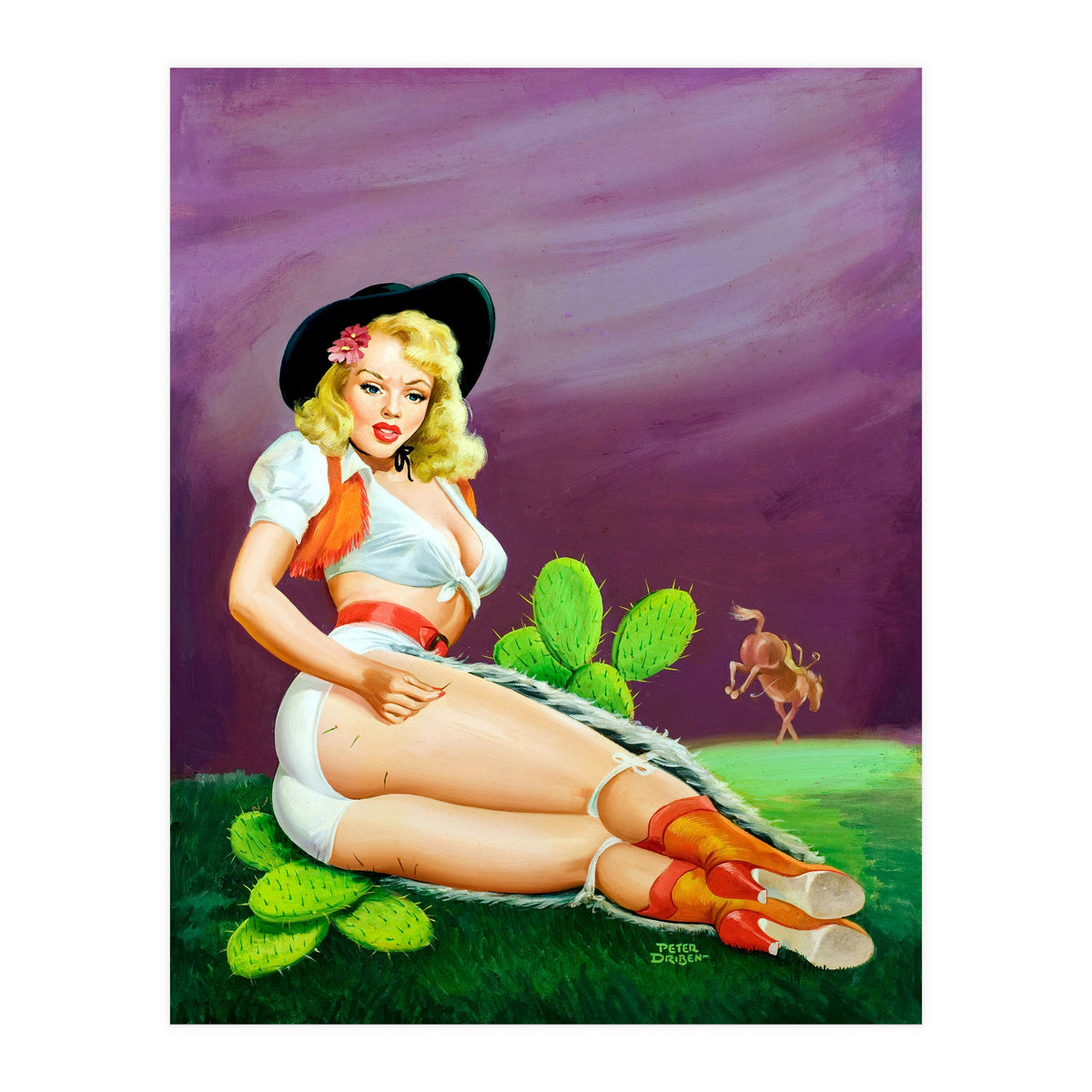 Sexy Pinup Gil Fell On Cactus From A Horse (Print Only)