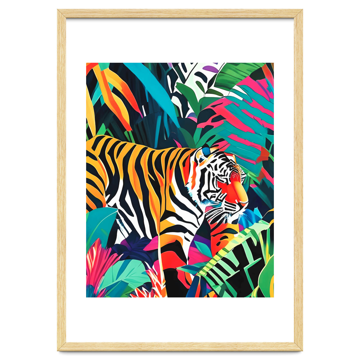 The Tigress, Fearless Wild Animal Tropical Jungle, Multicolor Cat Confidence Peaceful Calm Bohemian Eclectic