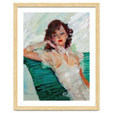 Girl Is Resting On A Green Bench, Watercolor Painting thumbnail