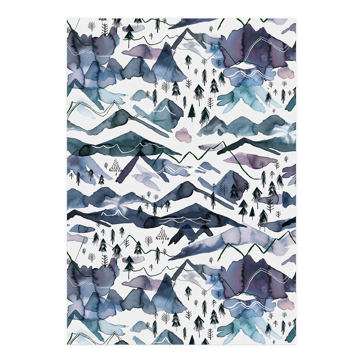 Watercolor Landscape Blue Mountains (Print Only)