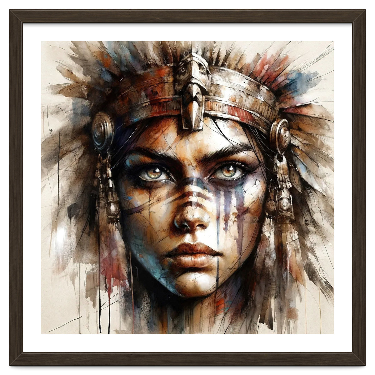 Regal Warrior Woman Watercolor Portrait
