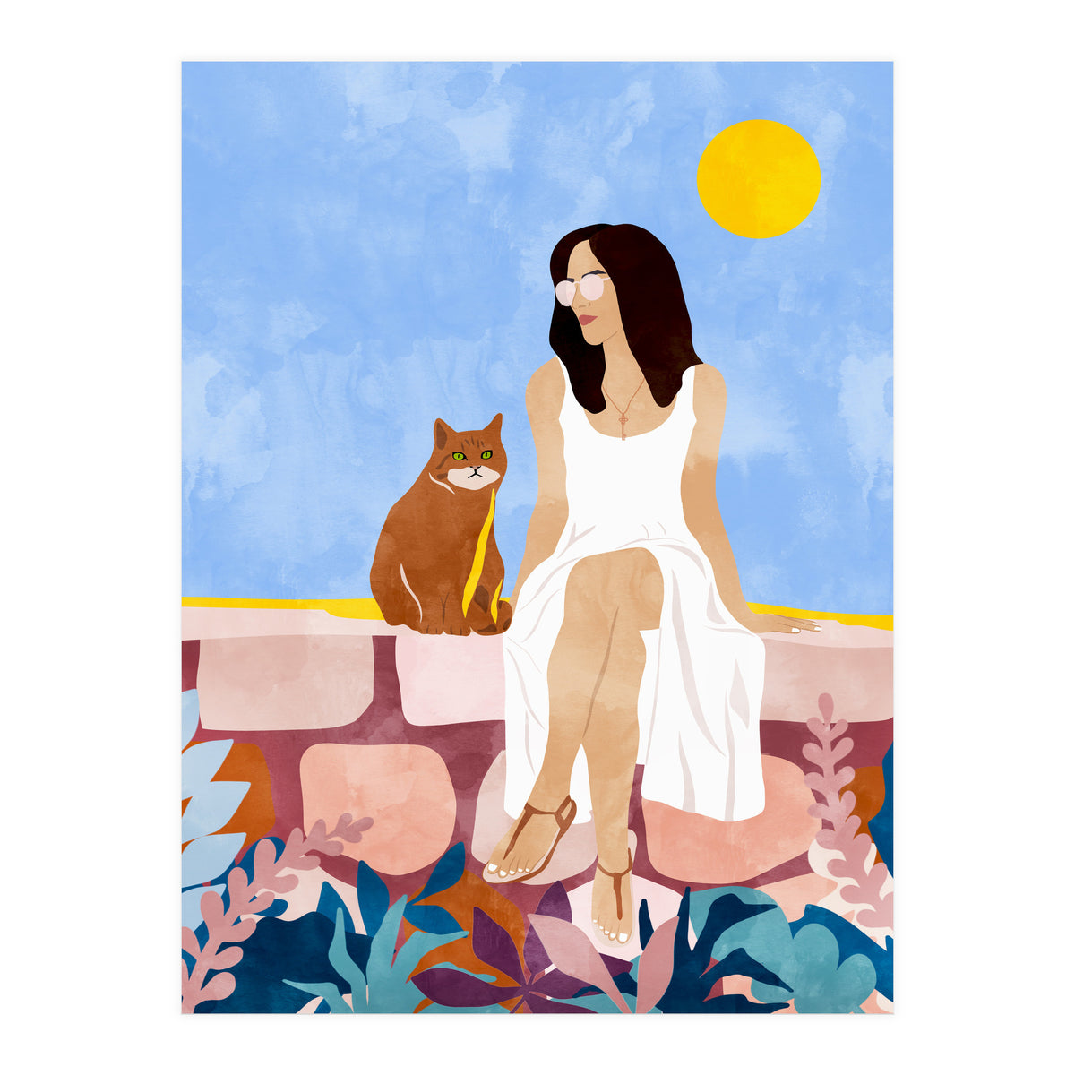 Butterscotch, Cats Pets Cat Mom Watercolor Painting, Pet Parent Animals Quirky Bohemian (Print Only)