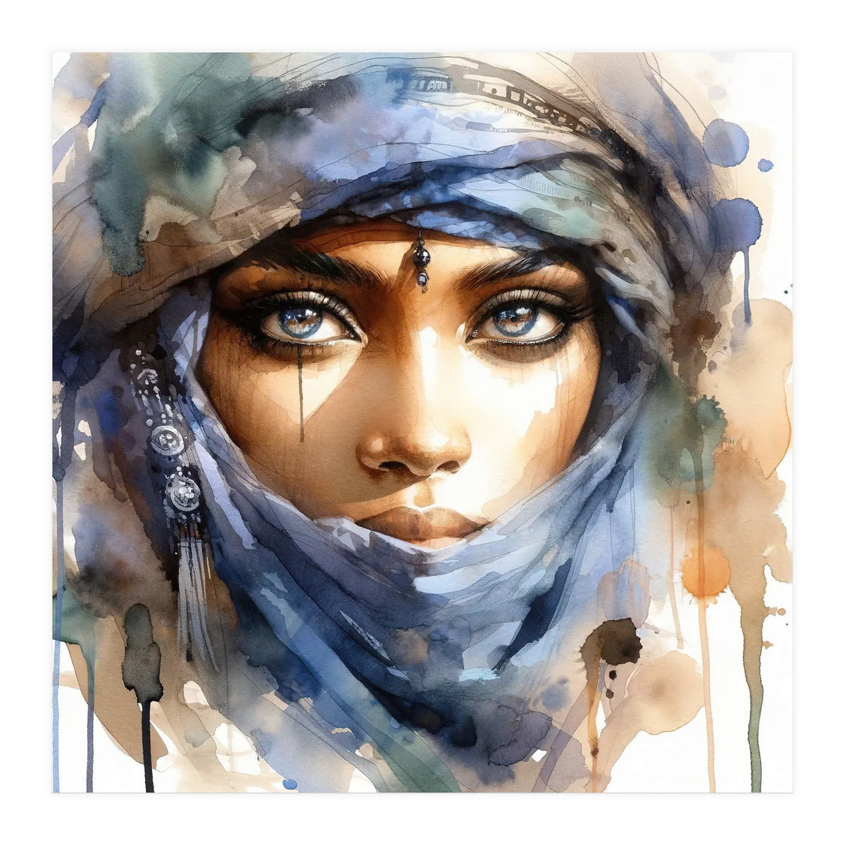 Blue Veil Tuareg Woman Portrait (Print Only)
