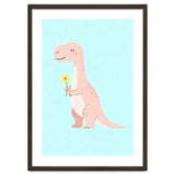 T-Rex Tyrannosaurus Dinosaur Art, Whimsical Dino with Flower, Gentle Nursery Print thumbnail
