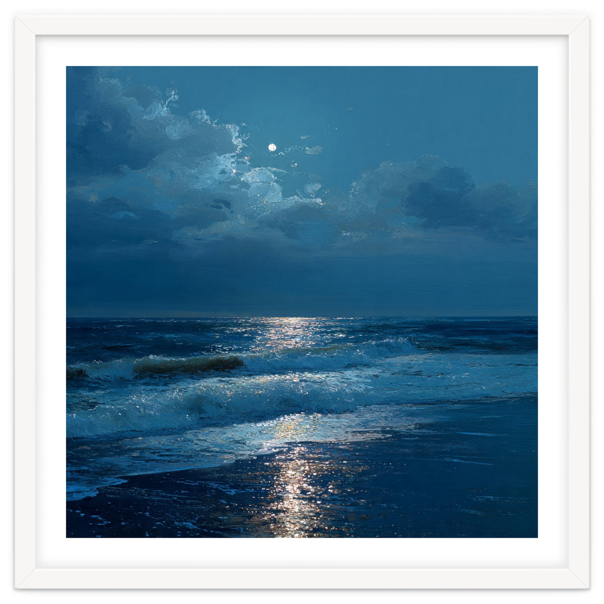 Moonlit Shoreline with Crashing Surf