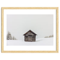 Wooden shed with snow