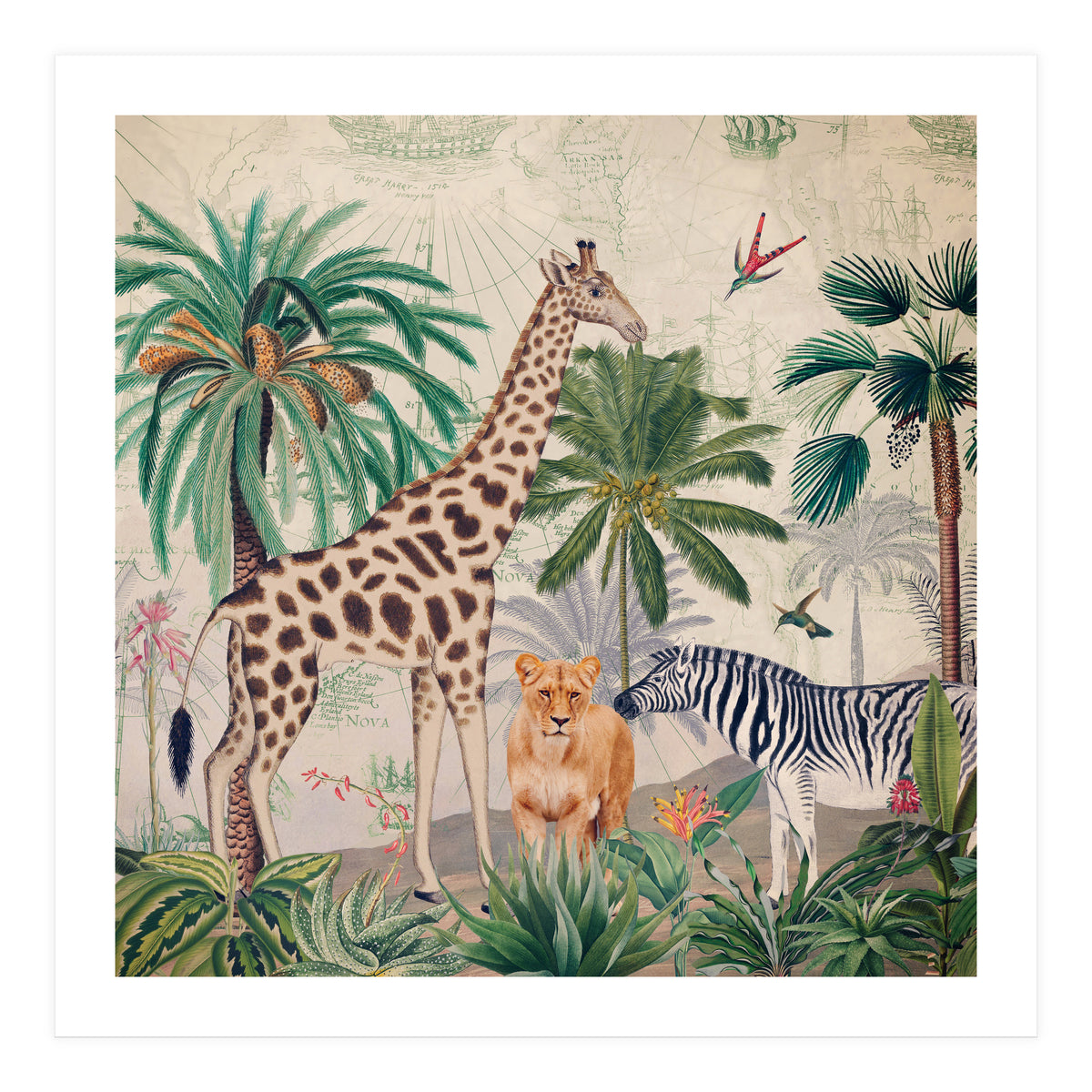 Vintage Fantasy African Animals Safari (Print Only)
