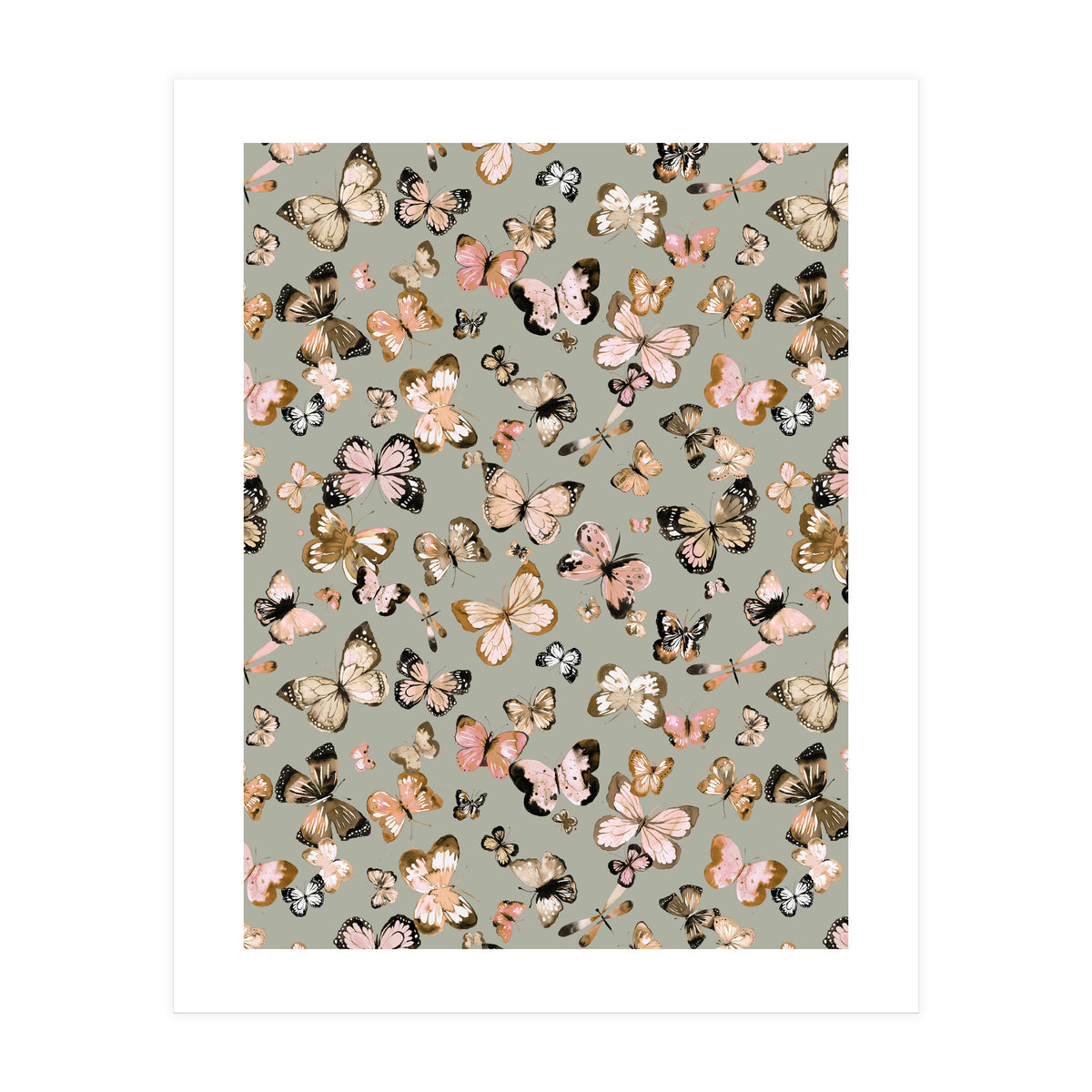 Flying Butterflies Gold Beige (Print Only)