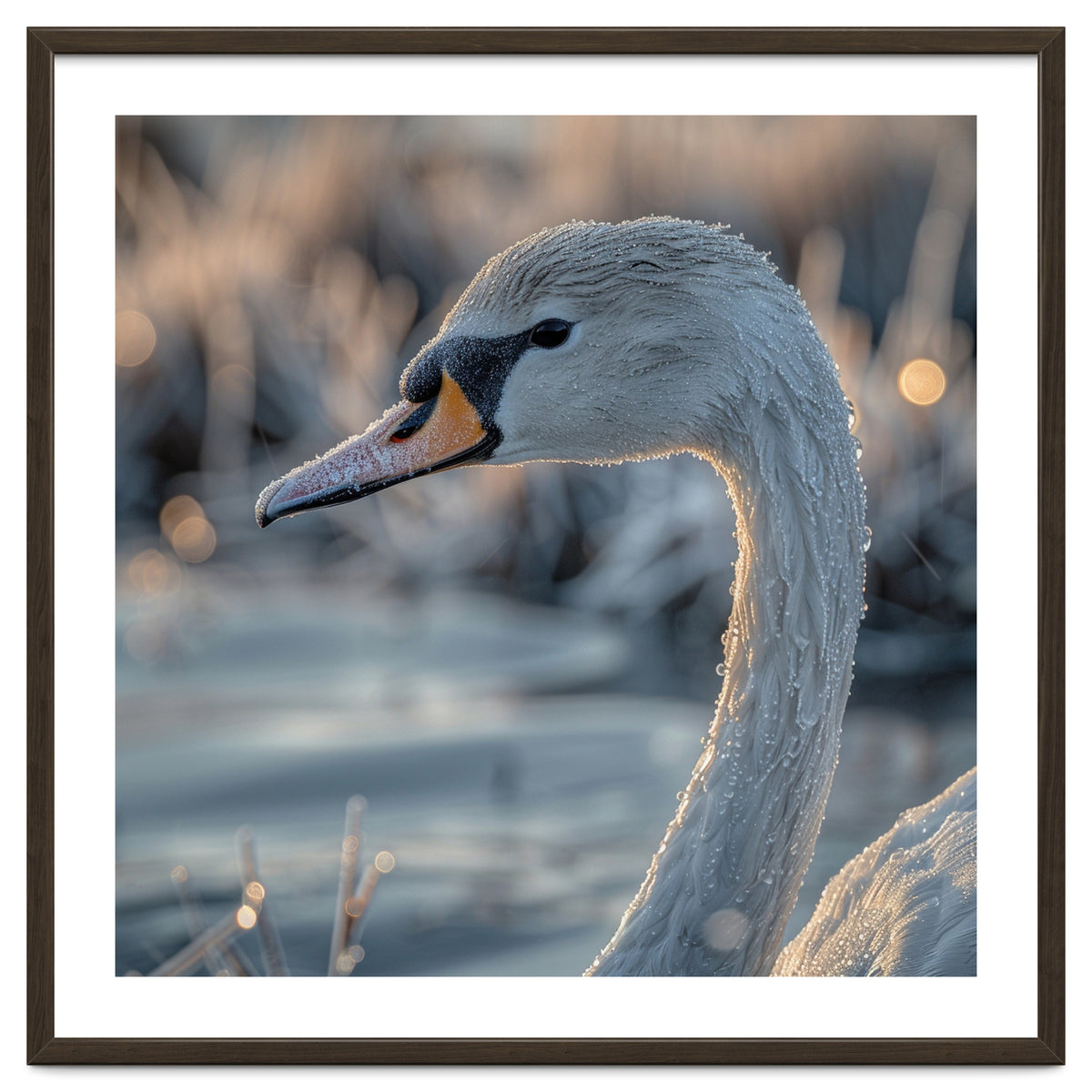 Close Up Of A Swan Covered In Frost
