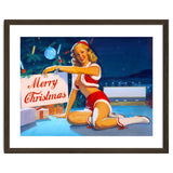 Pinup Girl In Santa Costume With Marry Christmas Sign thumbnail