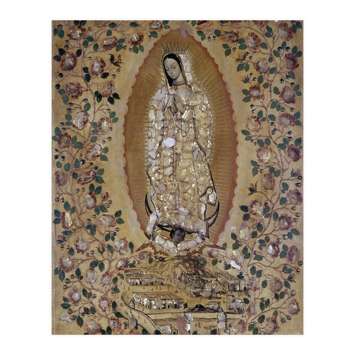 VIRGIN DE GUADALUPE - 1697 - ENCONCHADO PAINTING. JUAN y MIGUEL GONZALEZ PINTORES siglo XVII. (Print Only)