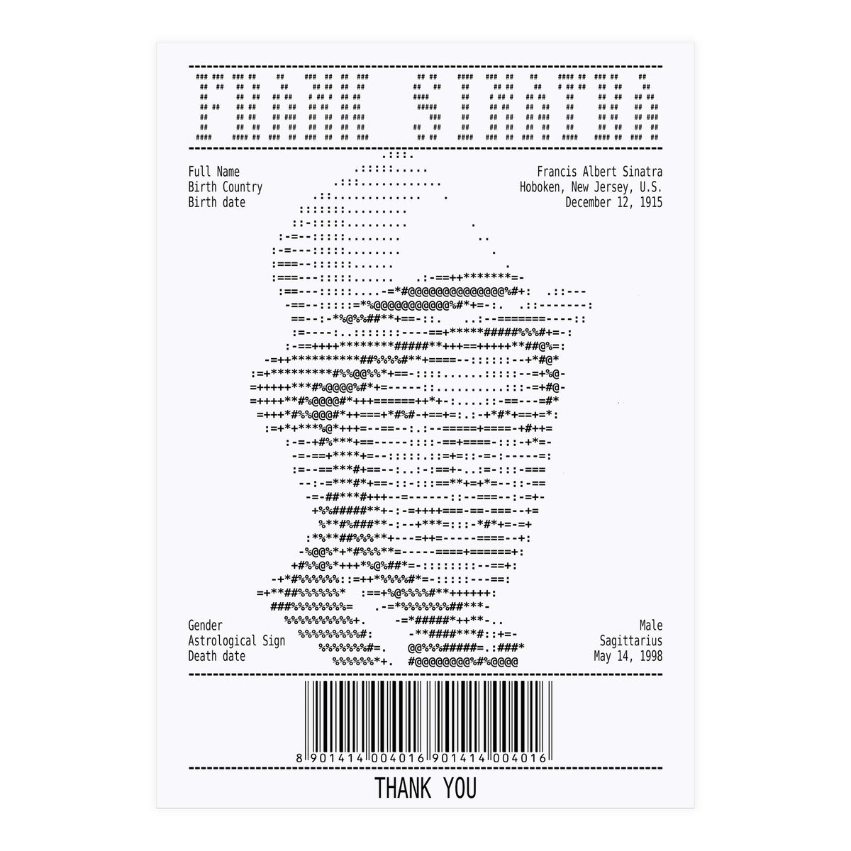 Receipt Art Frank Sinatra (Print Only)