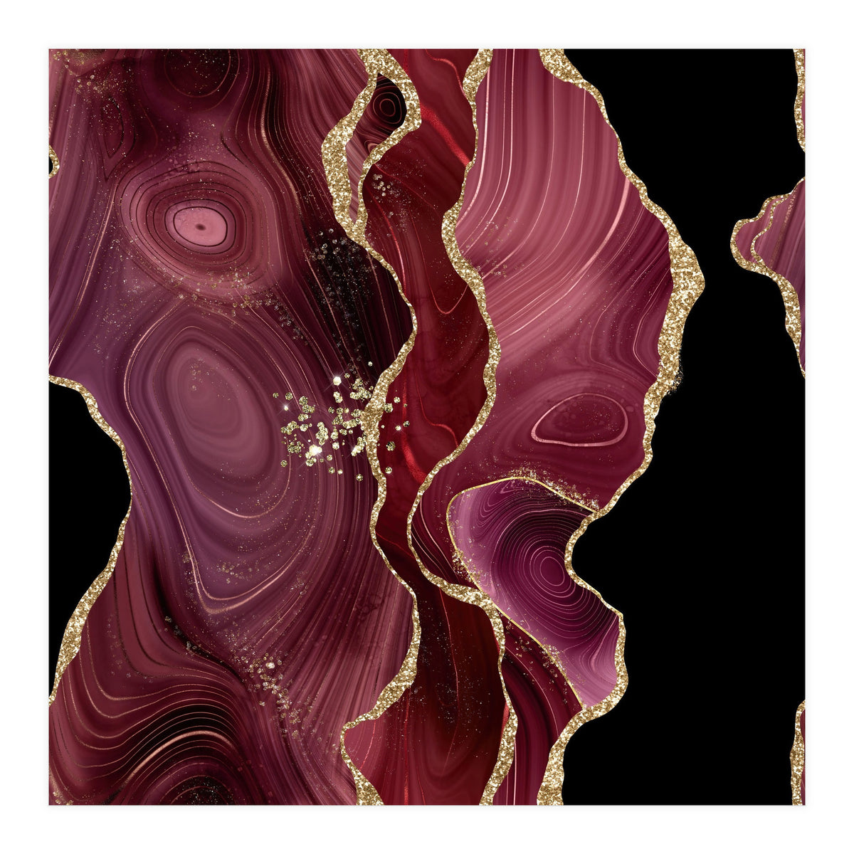Burgundy & Gold Glitter Agate Texture 01  (Print Only)