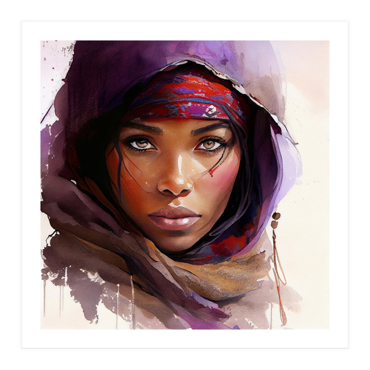 Amethyst Hood Tuareg Woman Portrait (Print Only)