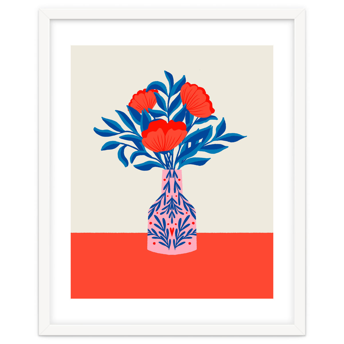 Poppies in a vase - red and blue