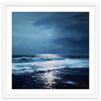 Midnight Seascape with Moonlight Reflecting