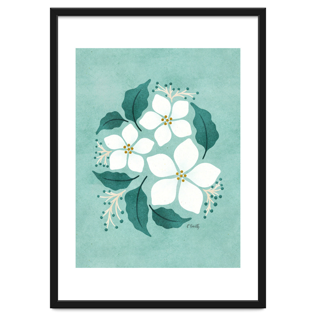 White Flowers On Mint