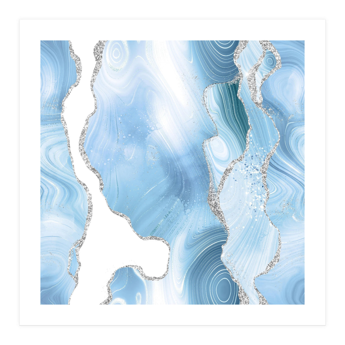 Blue & Silver Agate Glitter Texture 05  (Print Only)