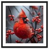 Northern Cardinal Bird Perched Among Red Berries thumbnail