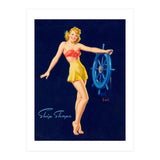 Pinup Girl Is Posing With A Steering Wheel (Print Only) thumbnail