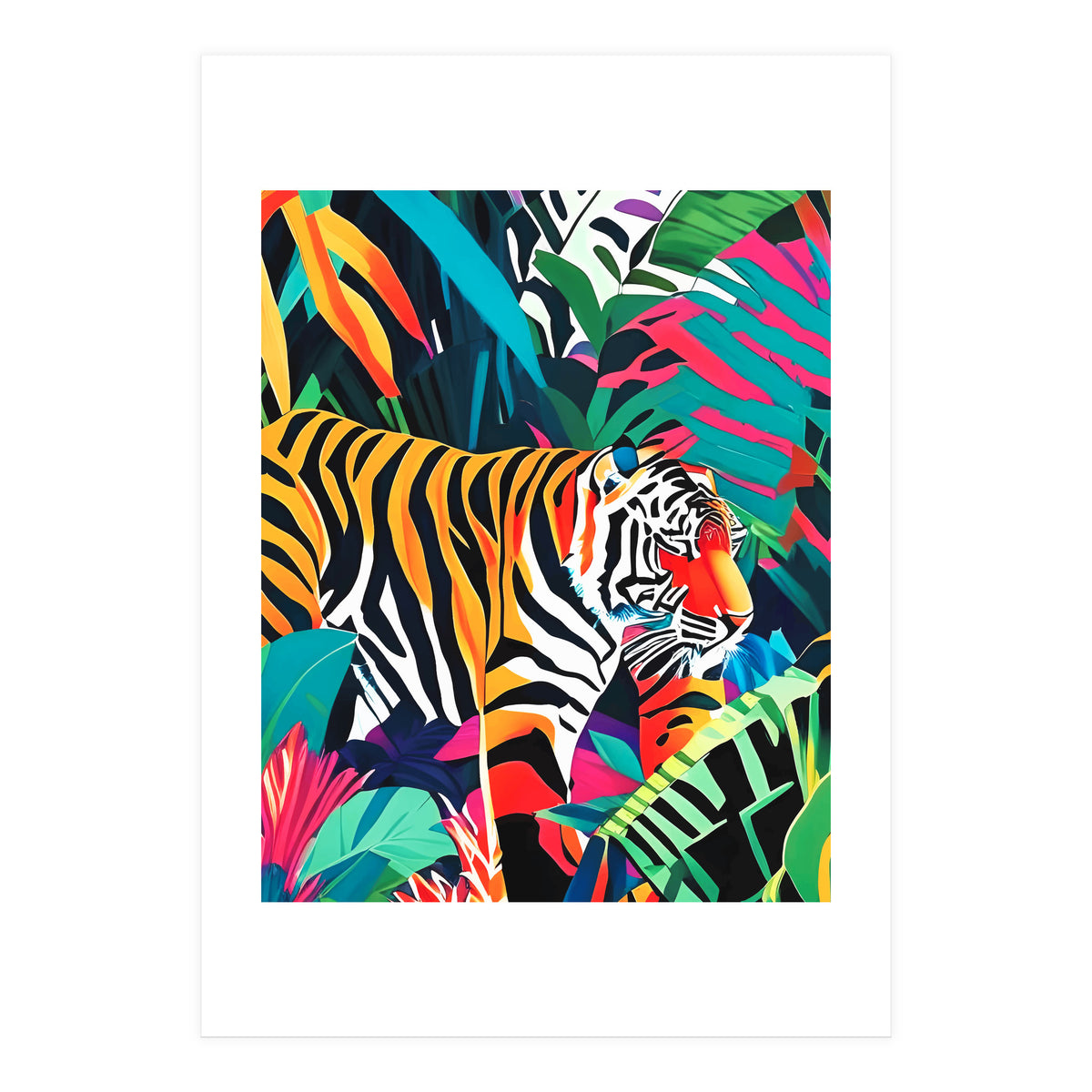 The Tigress, Fearless Wild Animal Tropical Jungle, Multicolor Cat Confidence Peaceful Calm Bohemian Eclectic (Print Only)
