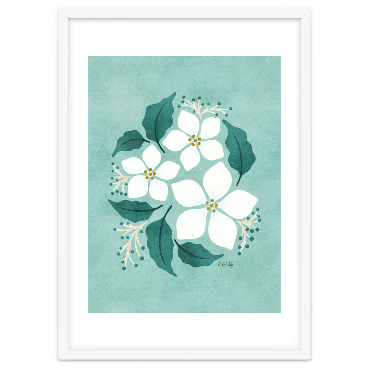 White Flowers On Mint