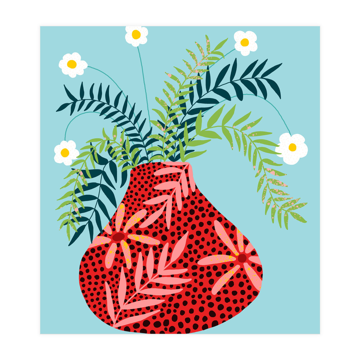 Sunny Side Up Flower Pot, Floral Odd Quirky Imperfect Whimsical Unique, Eclectic Bohemian Strange Polka Dots Maximalist (Print Only)