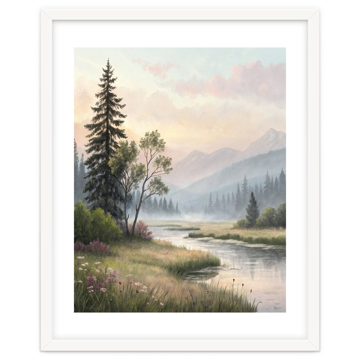 Dreamy Alpine Valley Landscape Painting