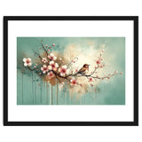 Bird Resting On Cherry Blossom Branch thumbnail