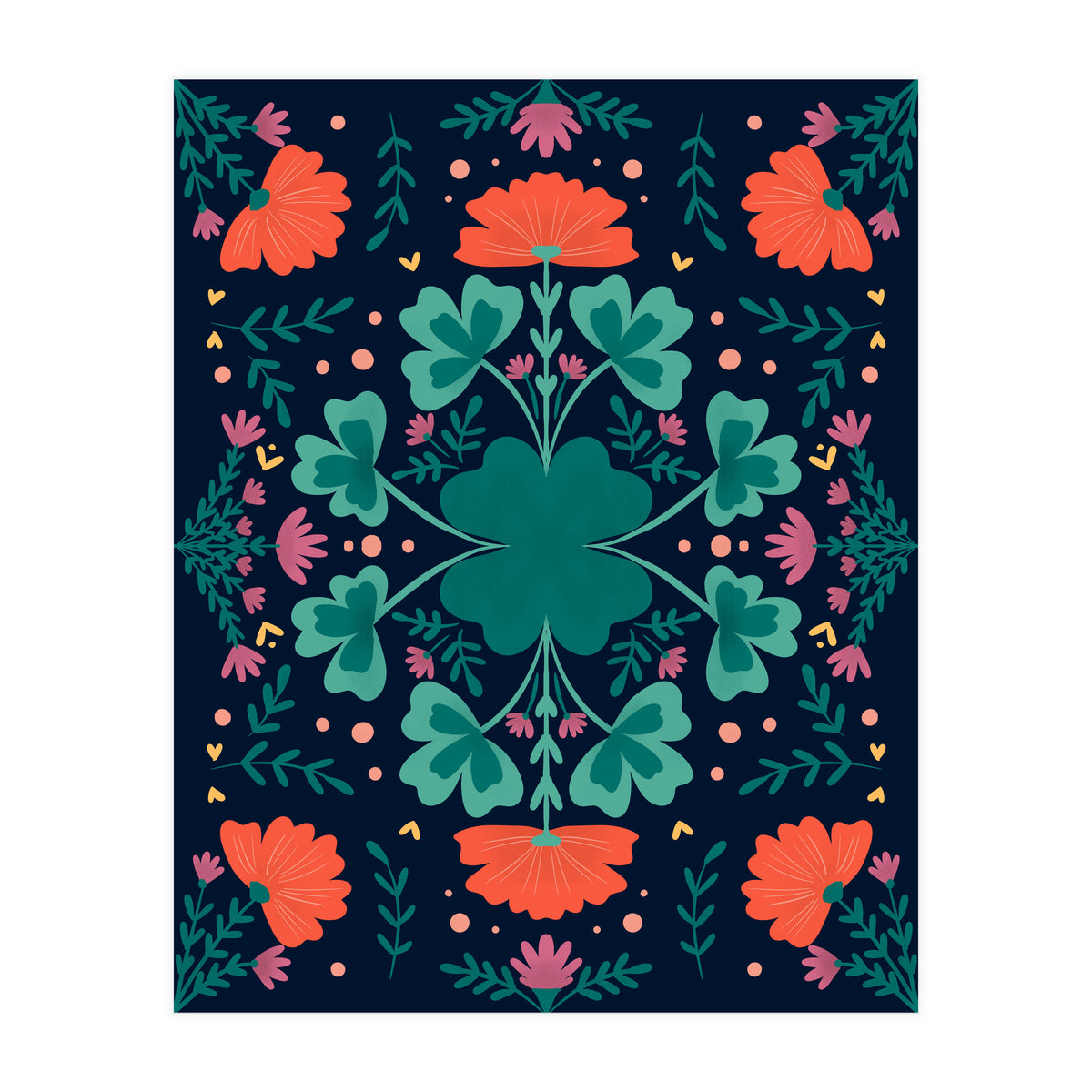 Clovers And Flowers Teal and Orange (Print Only)