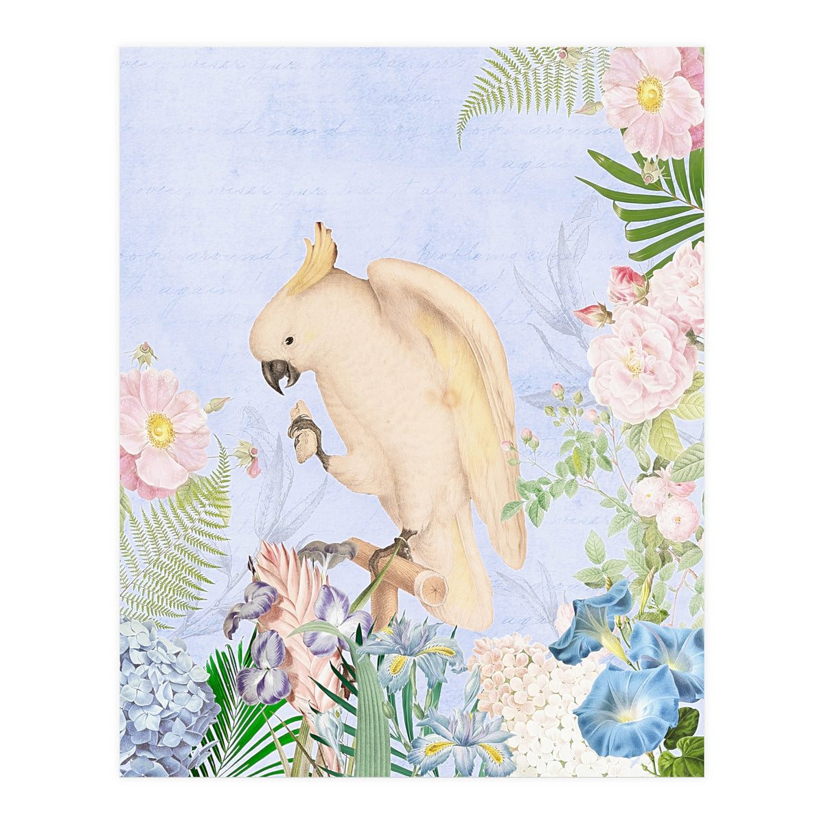 White Cockatoo In Flower Jungle  (Print Only)