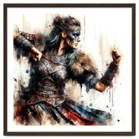 Viking Warrior Woman Watercolor Portrait