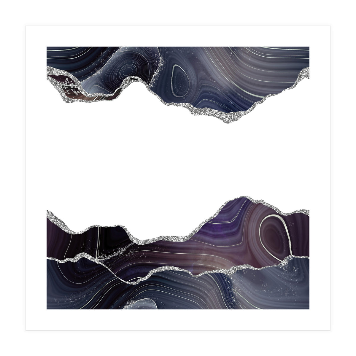 Black & Silver Glitter Agate Texture 08  (Print Only)
