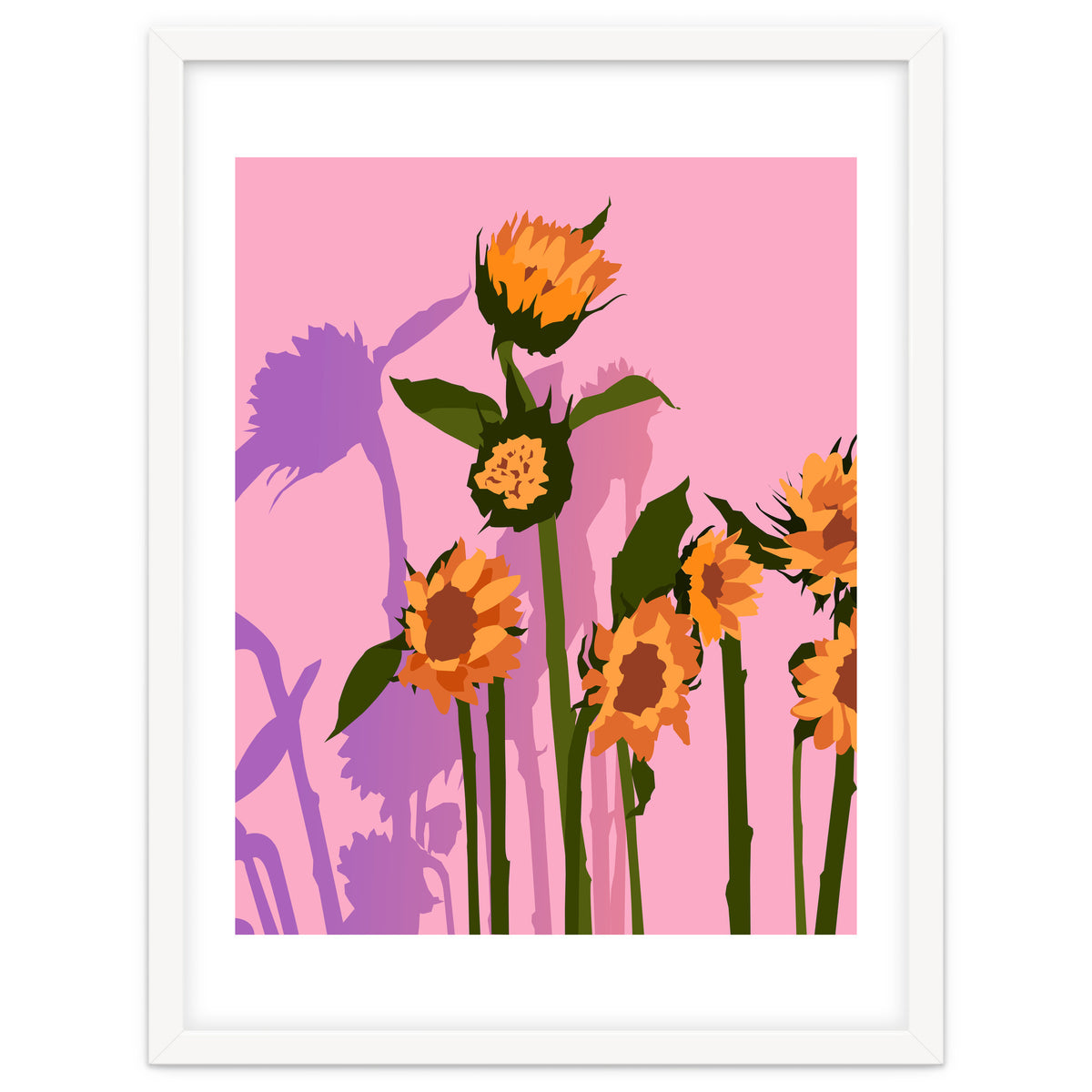 Golden Sunflowers Inside, Botanical Nature Floral Plants Painting, Blush Meadow Blossom Spring, Summer Bohemian Eclectic Positivity