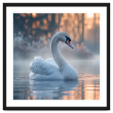 Serene White Swan Gliding On Misty Water thumbnail