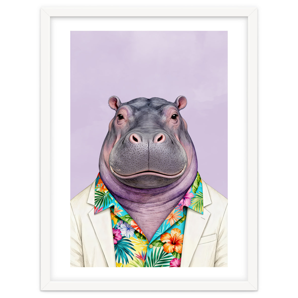 Hippopotamus in Gangster Havana Shirt