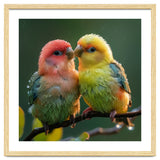 Two Lovebirds Perched On A Branch In Rain thumbnail