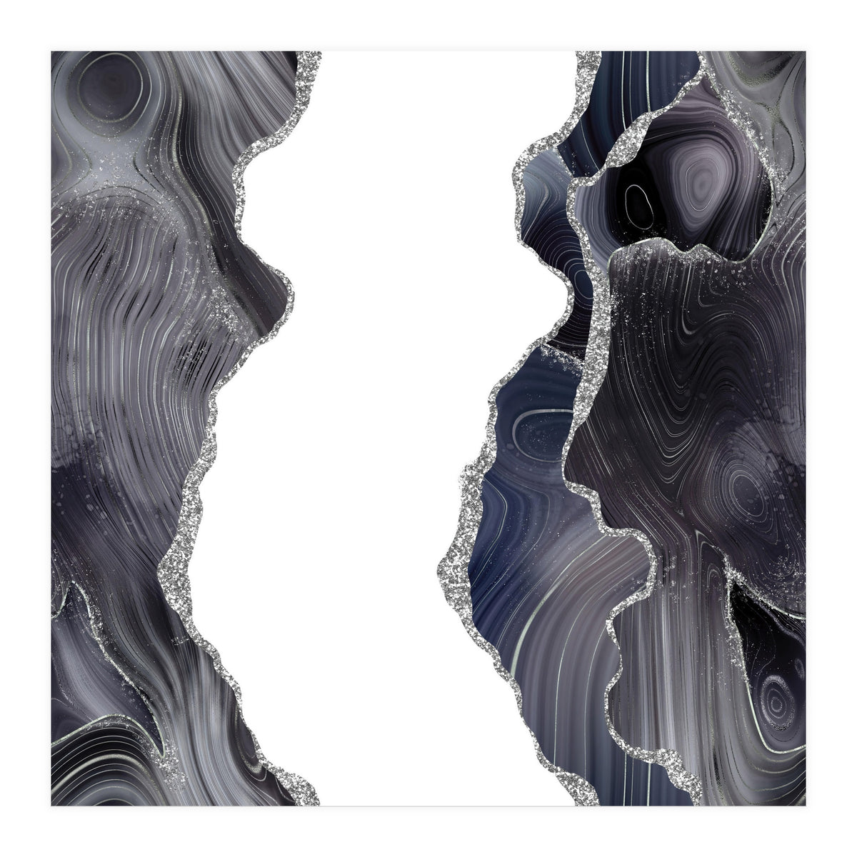 Black & Silver Glitter Agate Texture 05 (Print Only)