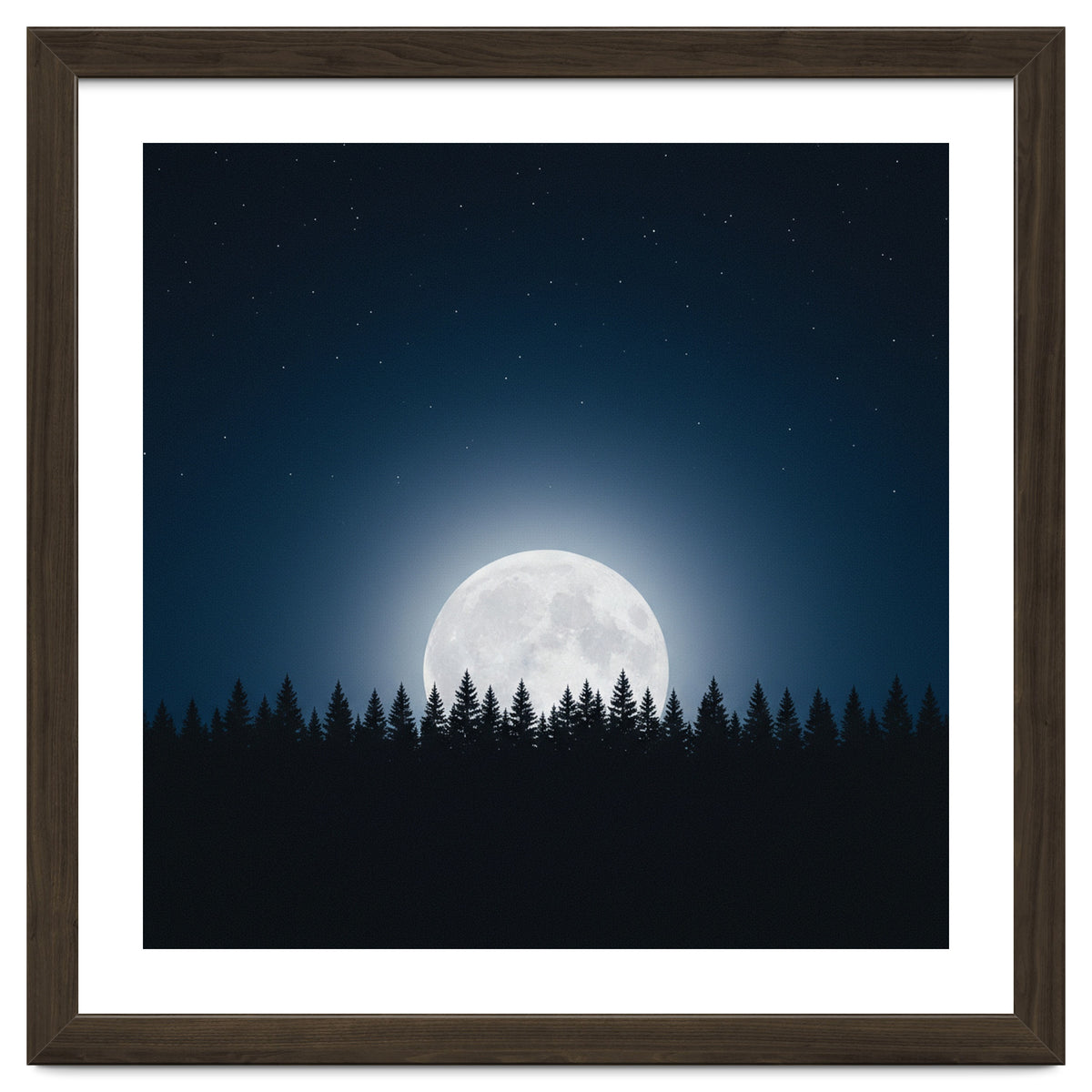 Midnight Serenity: Full Moon Over Forest Silhouettes