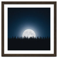 Midnight Serenity: Full Moon Over Forest Silhouettes