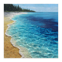 Sun-Drenched Coastal Shoreline with Textured Impasto Waves (Print Only)