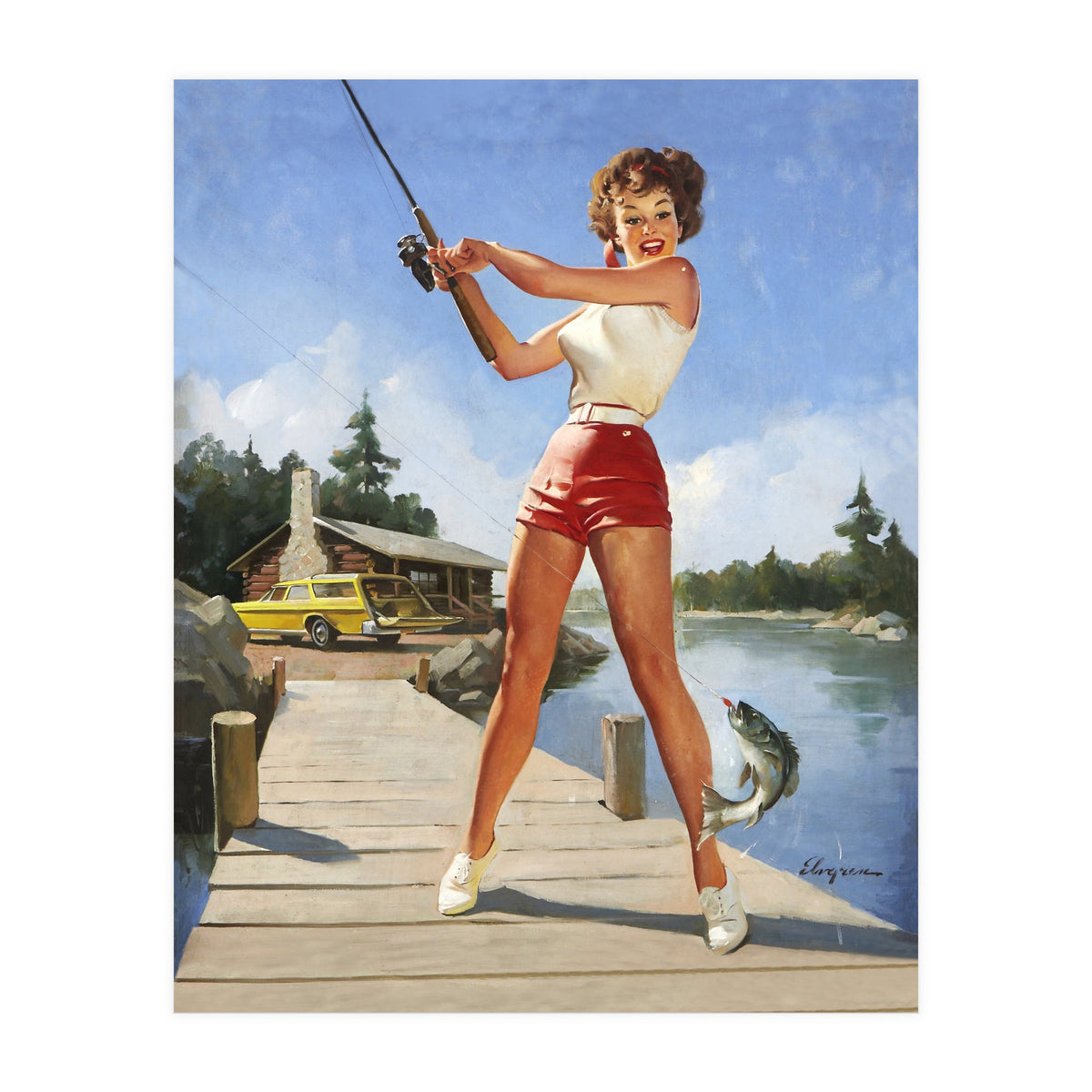 Pinup Fishing Girl With Her Catch (Print Only)