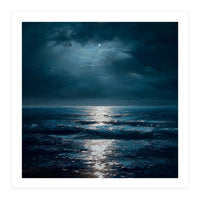 Ethereal Moonlight Over Midnight Ocean Waves (Print Only)