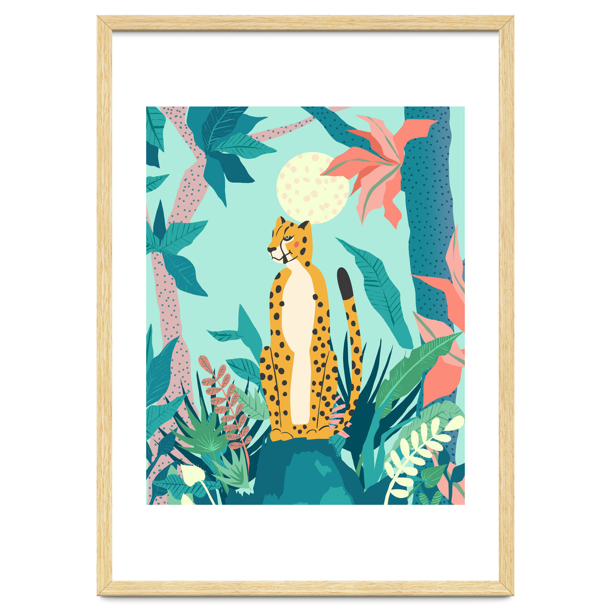 Leopard Forest, Pastel Tropical Jungle Nature Botanical, Moon Eclectic Colorful Wild Animals Boho