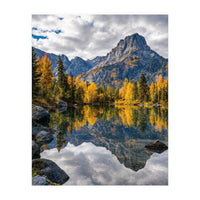Golden Autumn Reflection: Majestic Mountain Wilderness Landscape (Print Only)