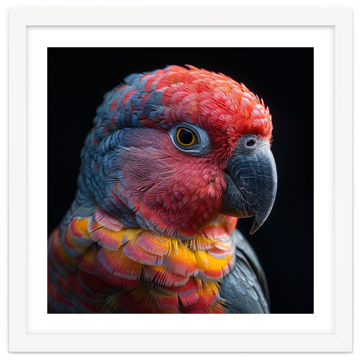 Close Up Parrot Face Red Blue Yellow Plumage